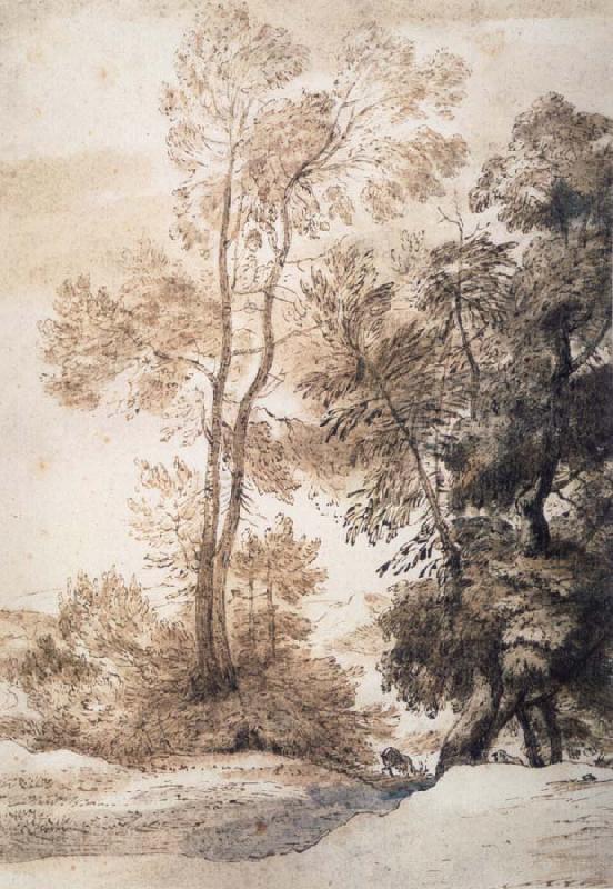 John Constable Landscape with trees and deer,after Claude july 1825